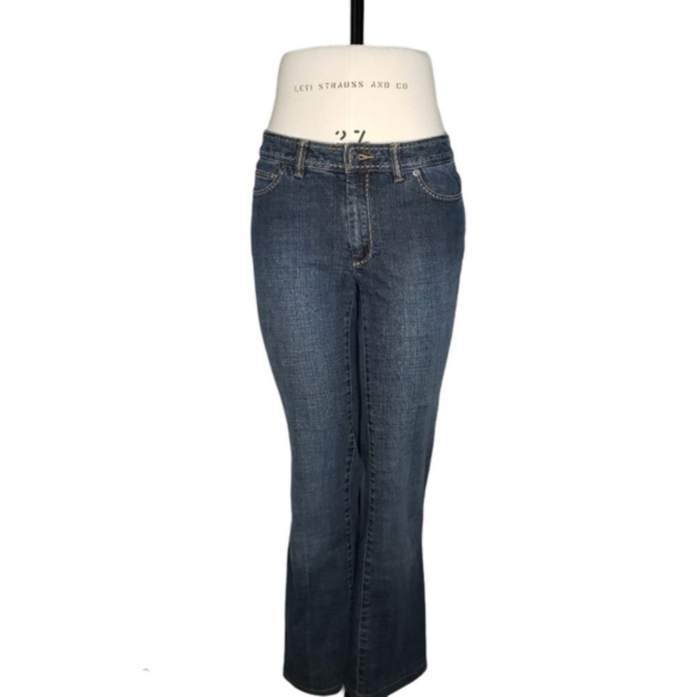 Michael Kors Mid Rise Bootcut Jeans Dark Indigo Wash Contrast Stitching Size 6